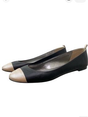J Crew Italy Balllet Flat Black Pearl Cap Toe Leather Preppy Classic 9.5 NEW